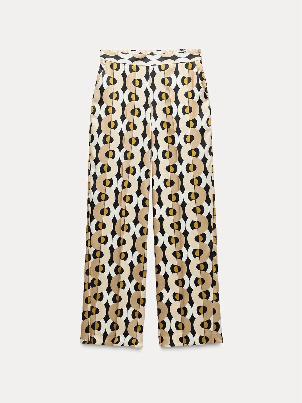 Zara Beige Black White Retro Chain-Print Wide-Leg Pants